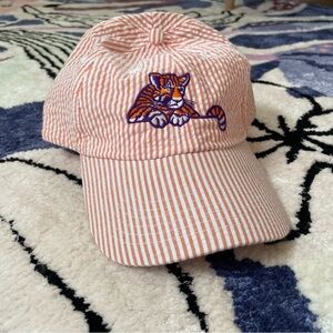 Seersucker orange & white baseball cap embroidered Clemson Tigers hat